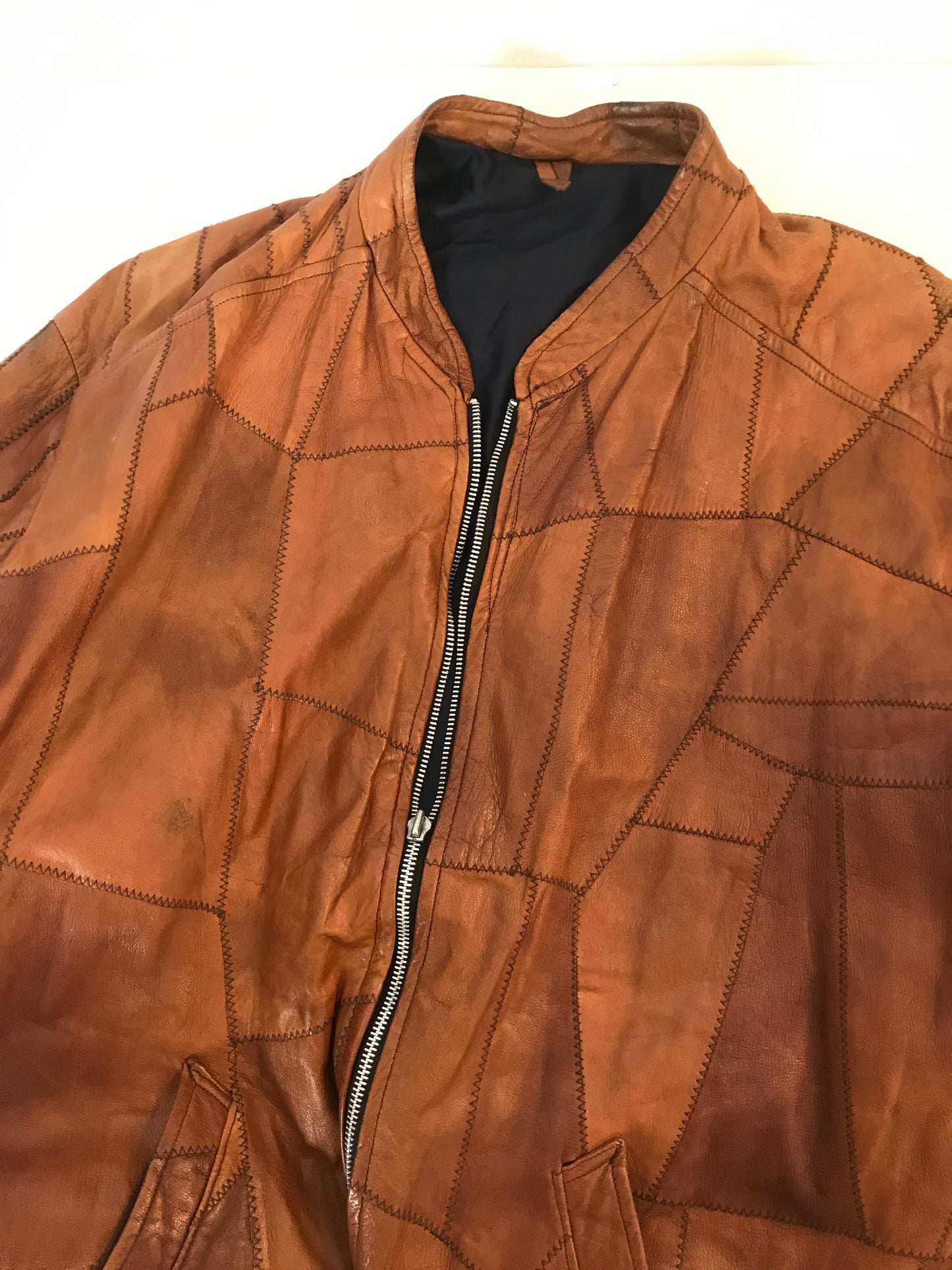 Vintage 1970s Mens Brown Patchwork Leather Jacket