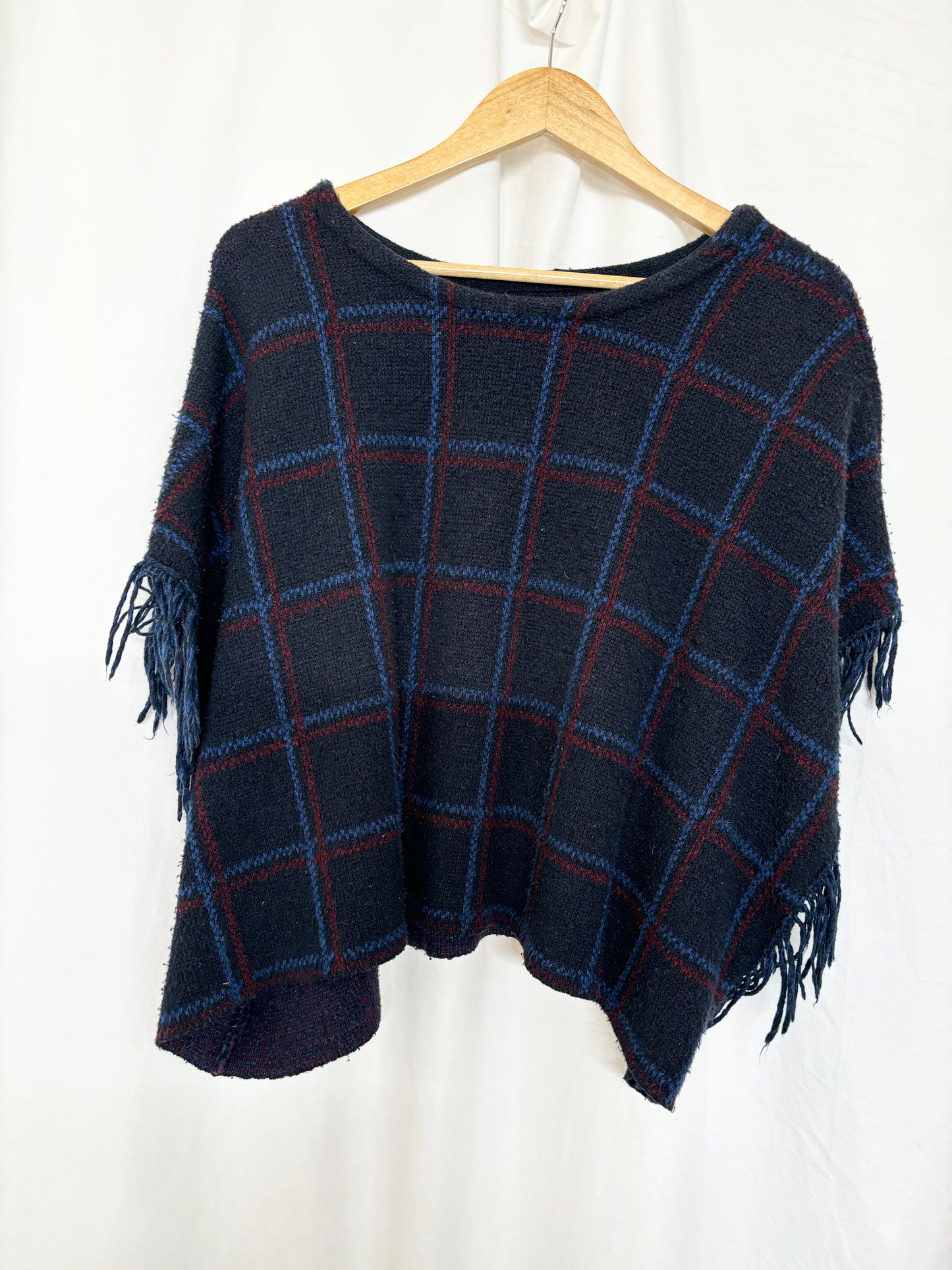 Blue Plaid Poncho sweater