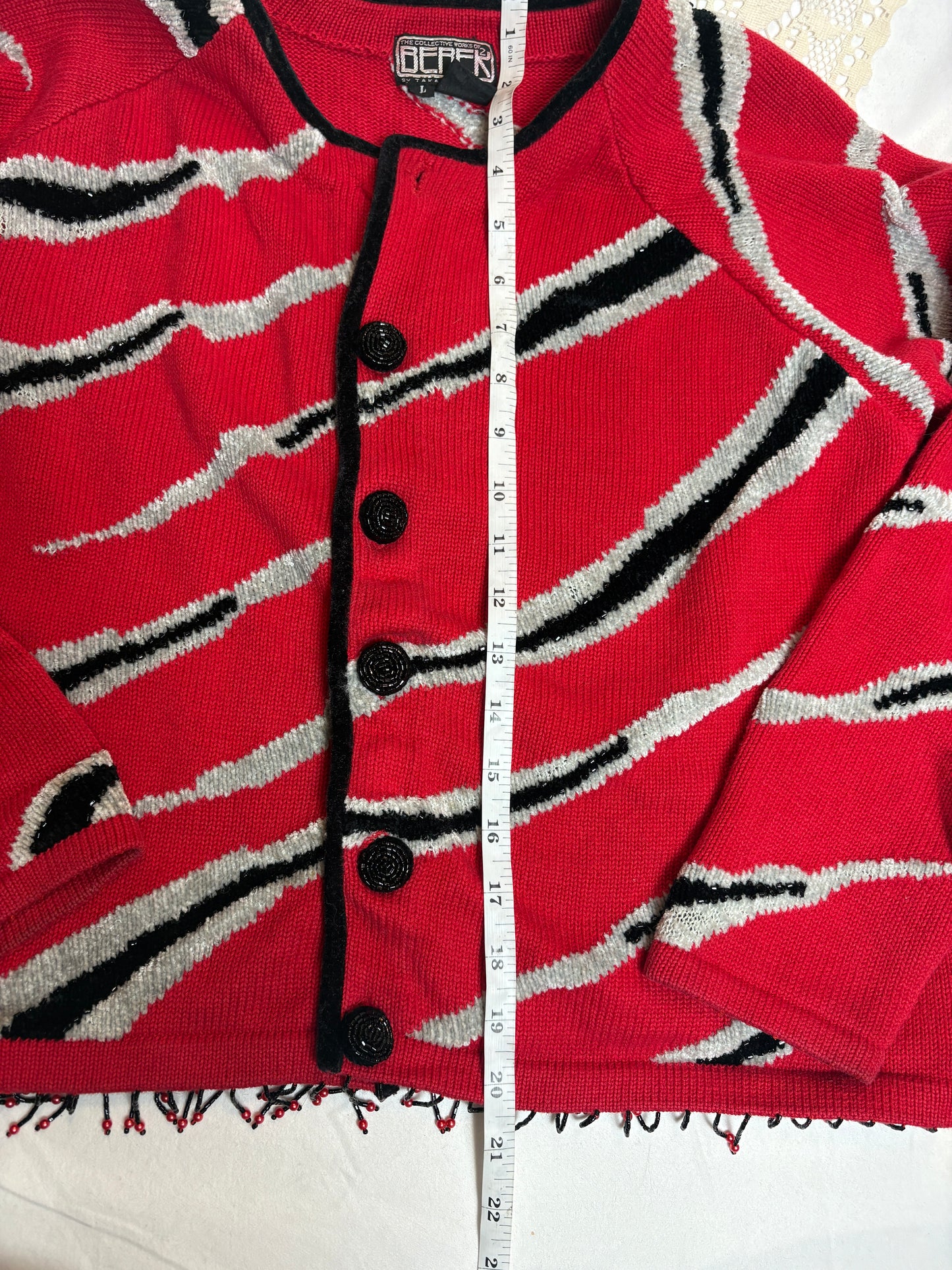 Vintage Berer Red Sweater Pullover Women SZ L With Beaded