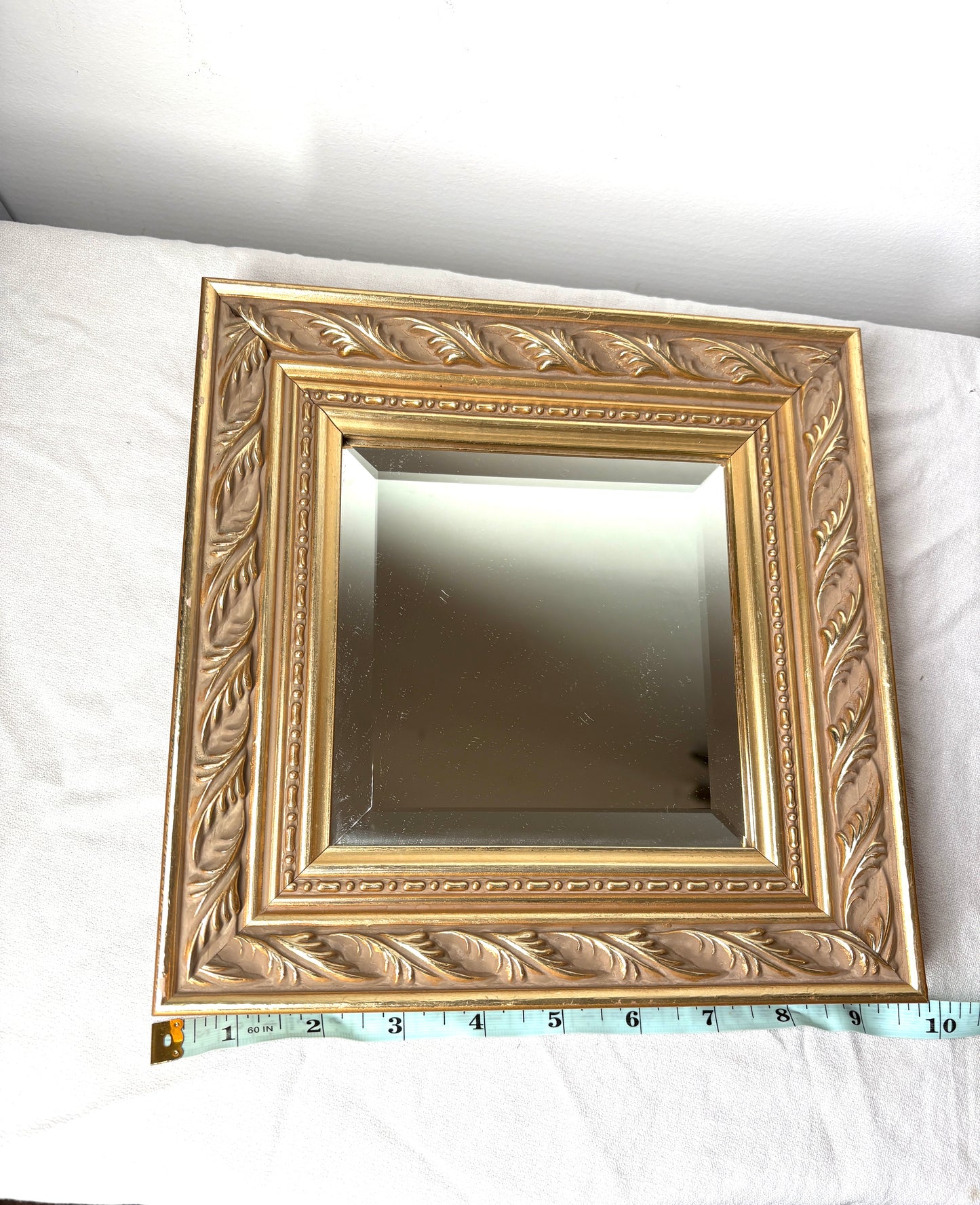 Vintage Accent Mirror  Square Ornate Wooden Frame 10x10