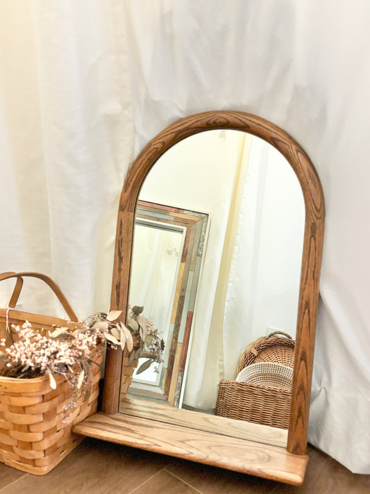 Vintage Arched Oak Wall Mirror