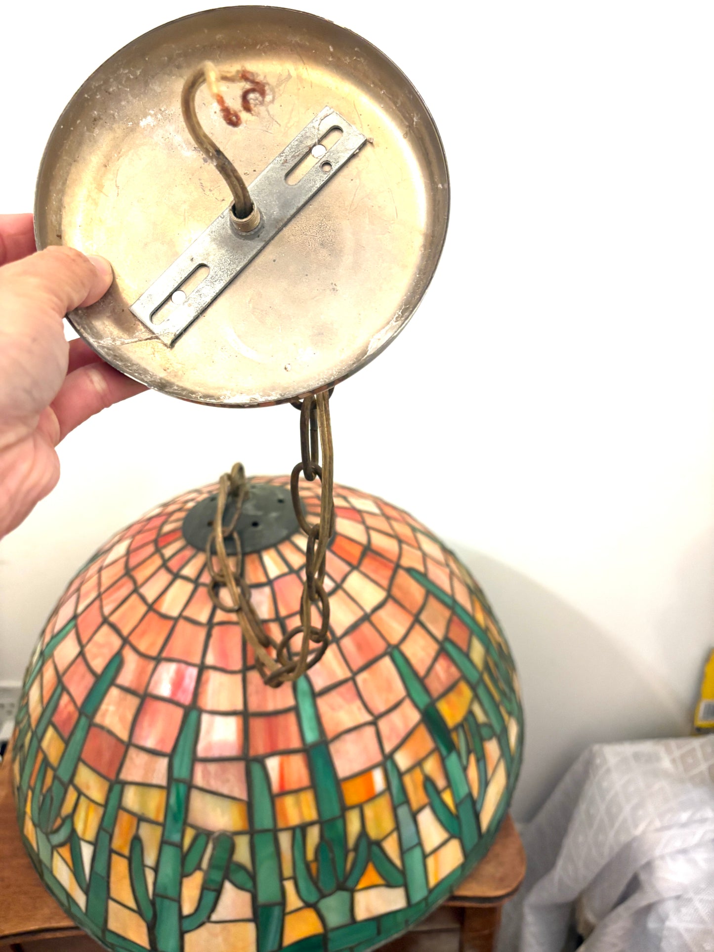 Large Tiffany Style Stained Glass cactus lamp shade 17.5”x3”