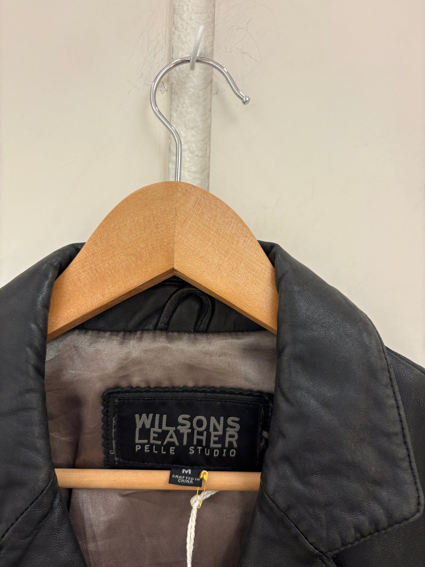 The Wilsons Men's Black Leather Blazer Jacket in size M