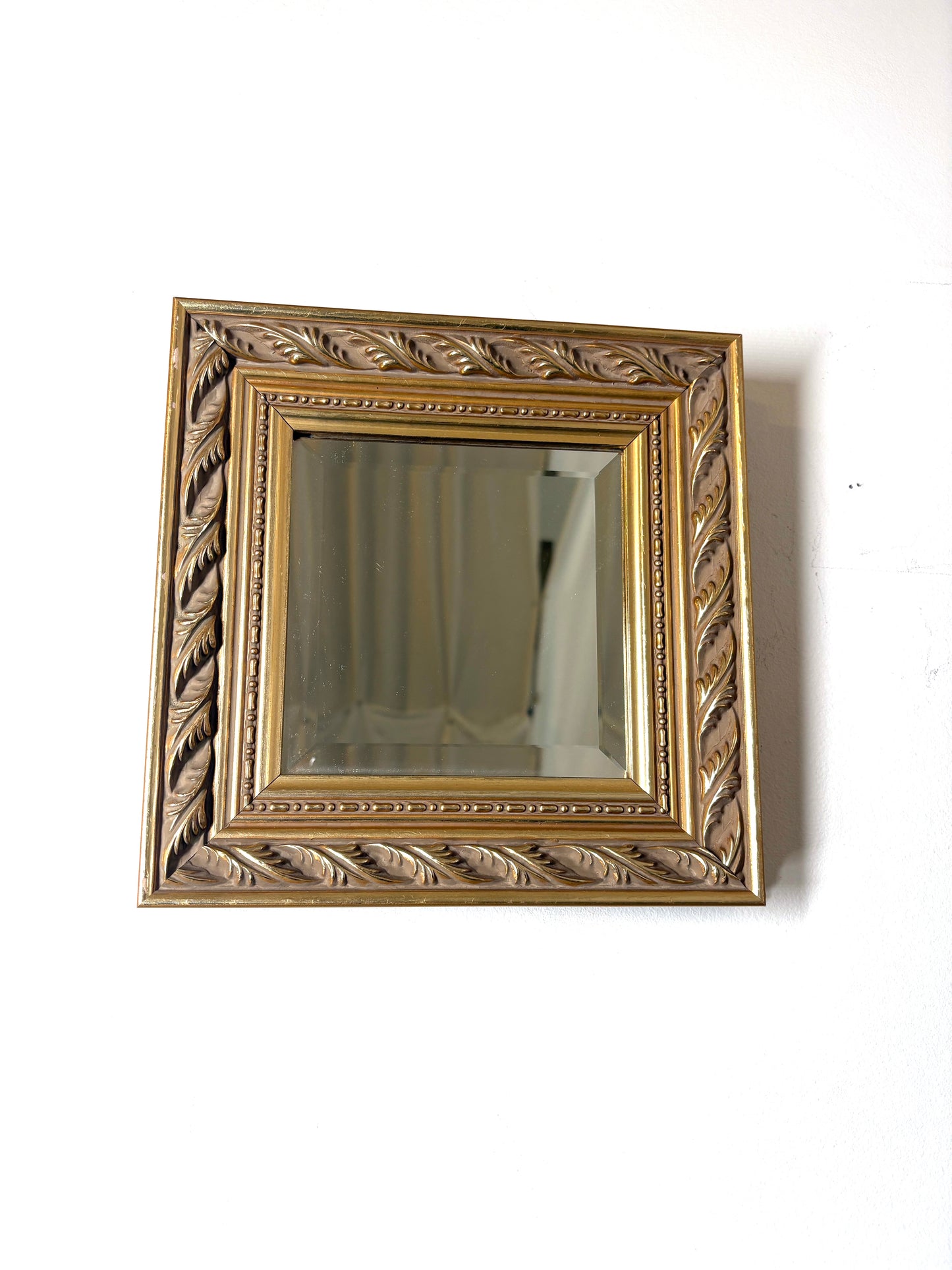 Vintage Accent Mirror  Square Ornate Wooden Frame 10x10