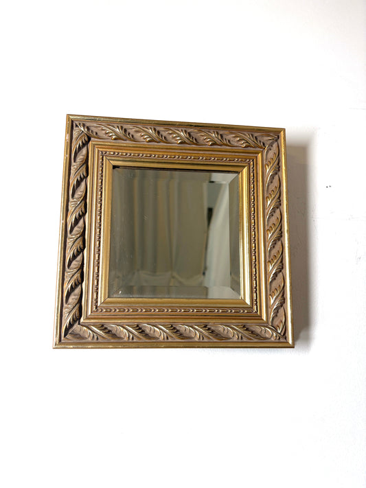 Vintage Accent Mirror  Square Ornate Wooden Frame 10x10