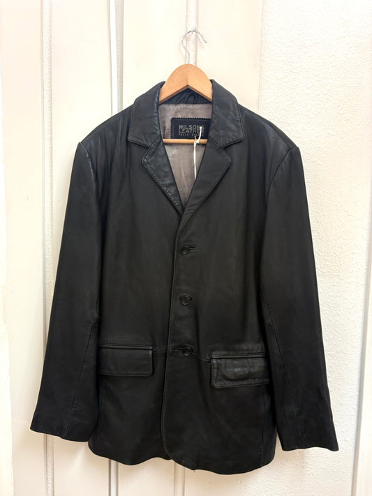 The Wilsons Men's Black Leather Blazer Jacket in size M