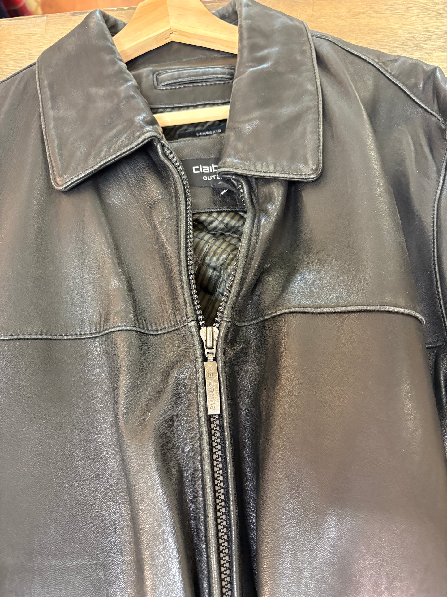 Claiborne Outerwear Lambskin Black Leather Jacket Men Large Full Zip
