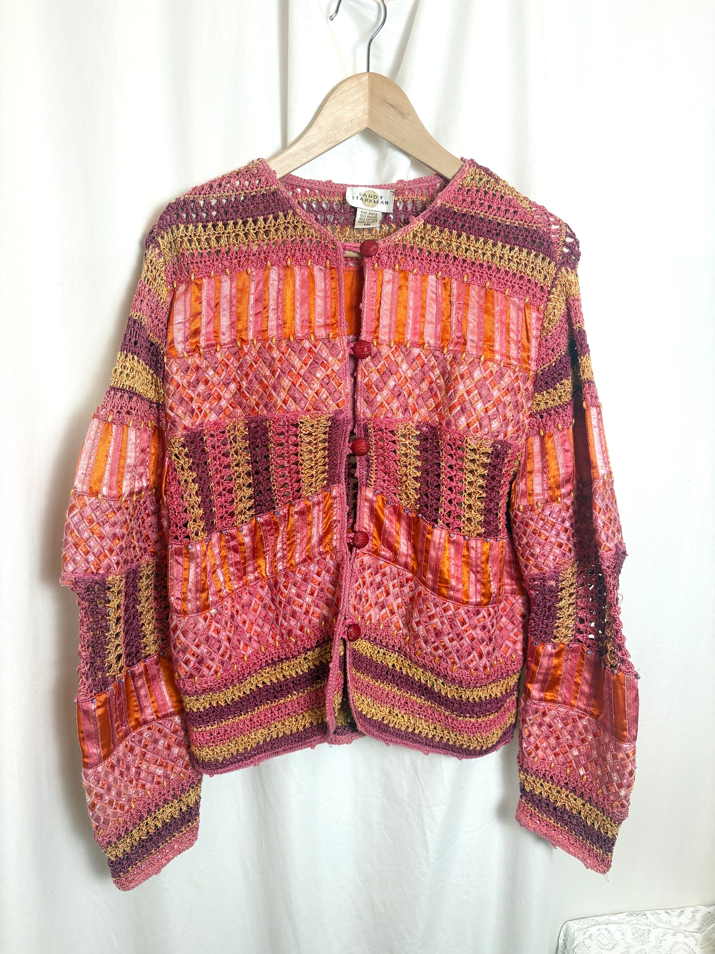 Sandy Starkman Pink Crochet/Ribbon Jacket