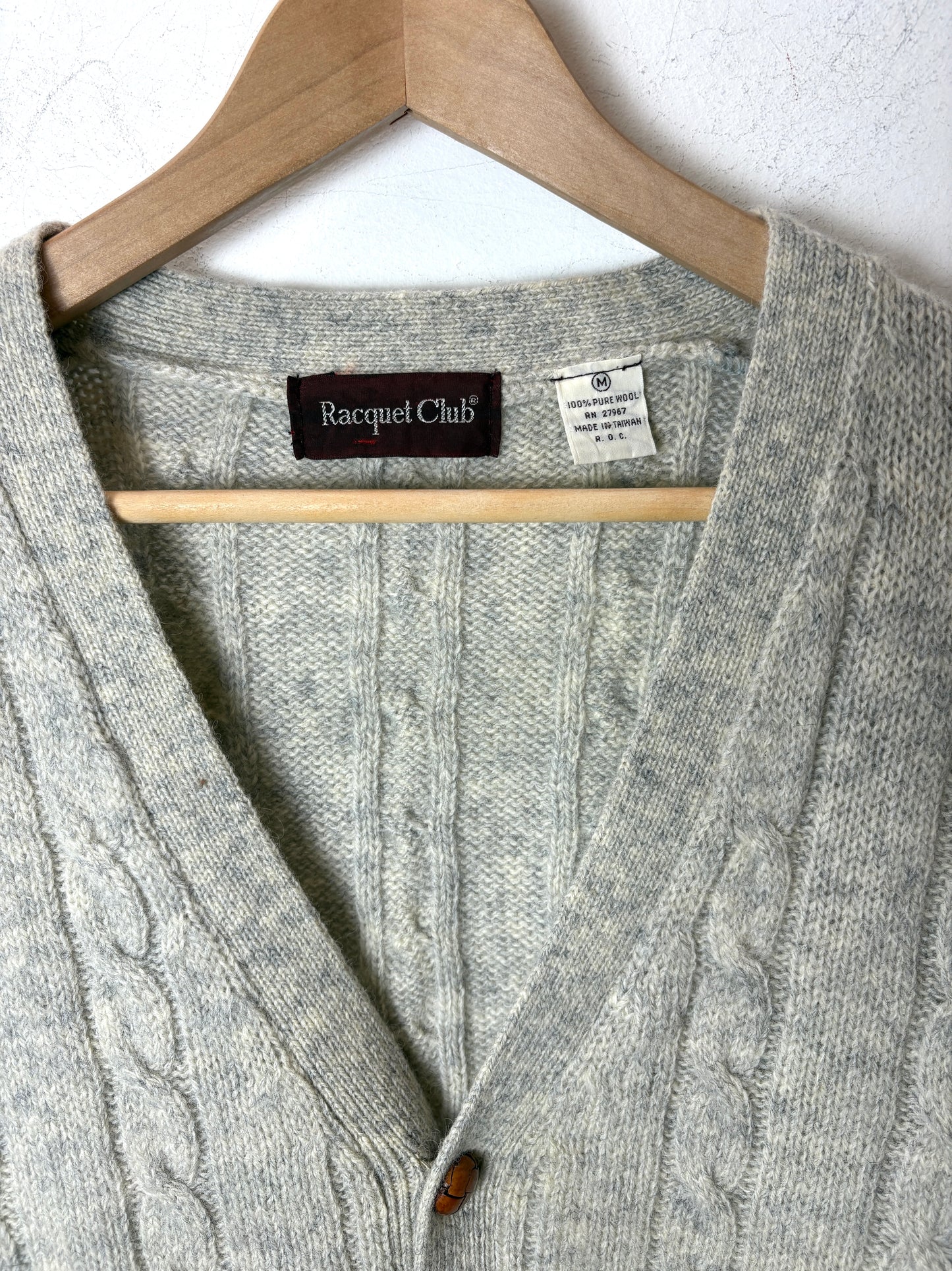 Vintage 70s unisex Wool Sweater Vest S Cable Knit Grandpa Oatmeal Beige Pockets