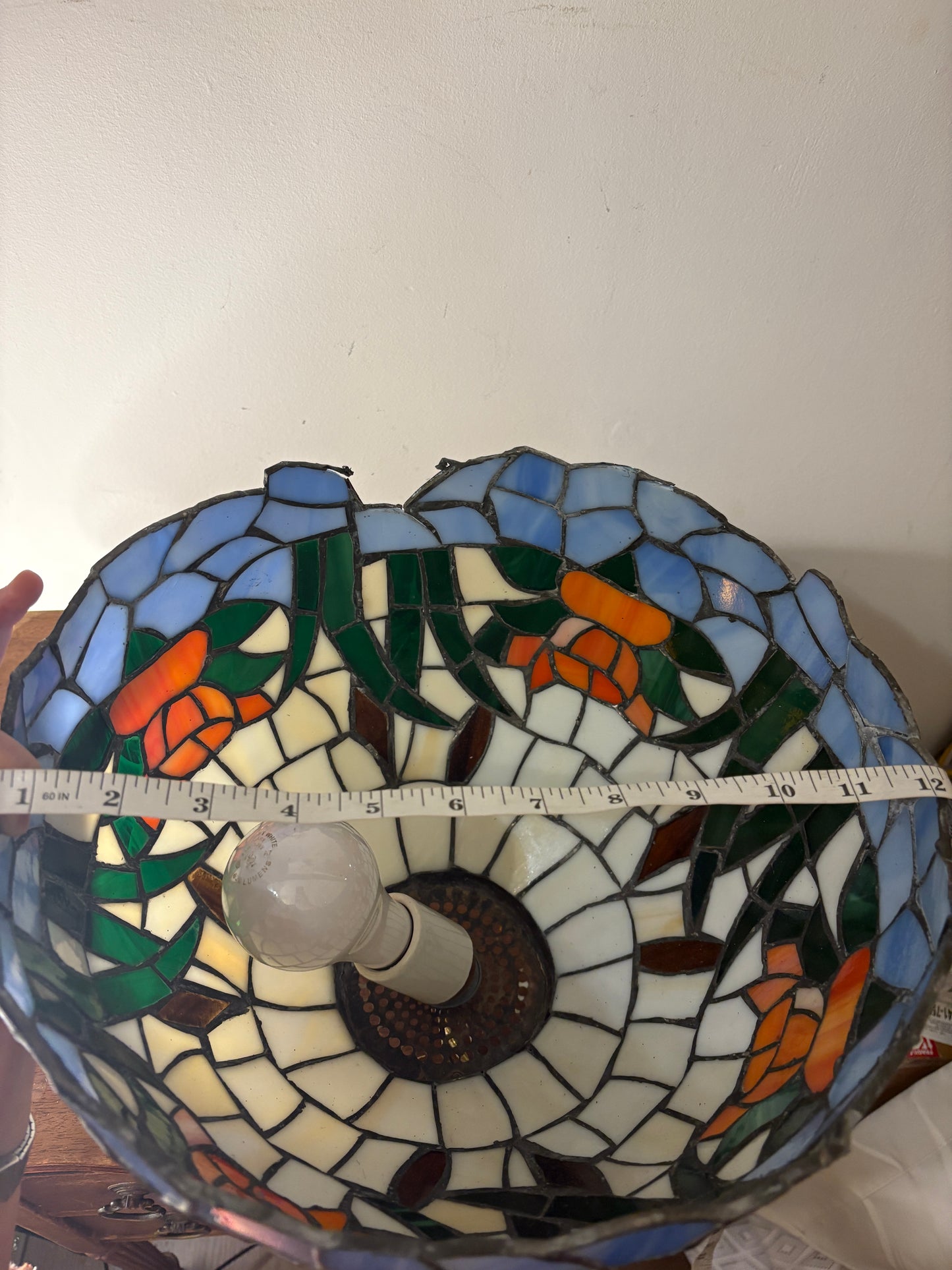 Vintage Tiffany Style Slag Stained Glass Swag Hanging Light Lamp Plug In 12”