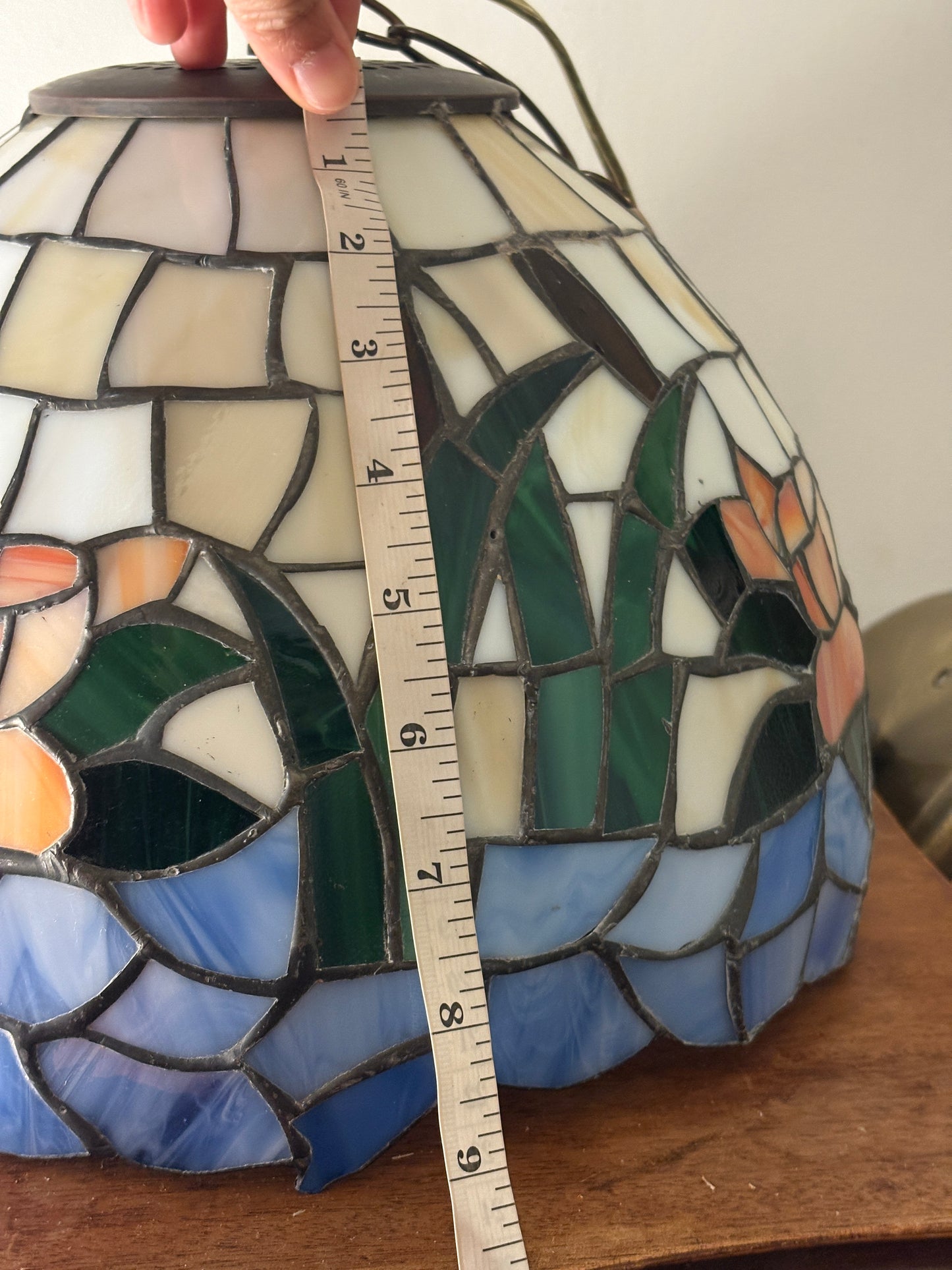 Vintage Tiffany Style Slag Stained Glass Swag Hanging Light Lamp Plug In 12”