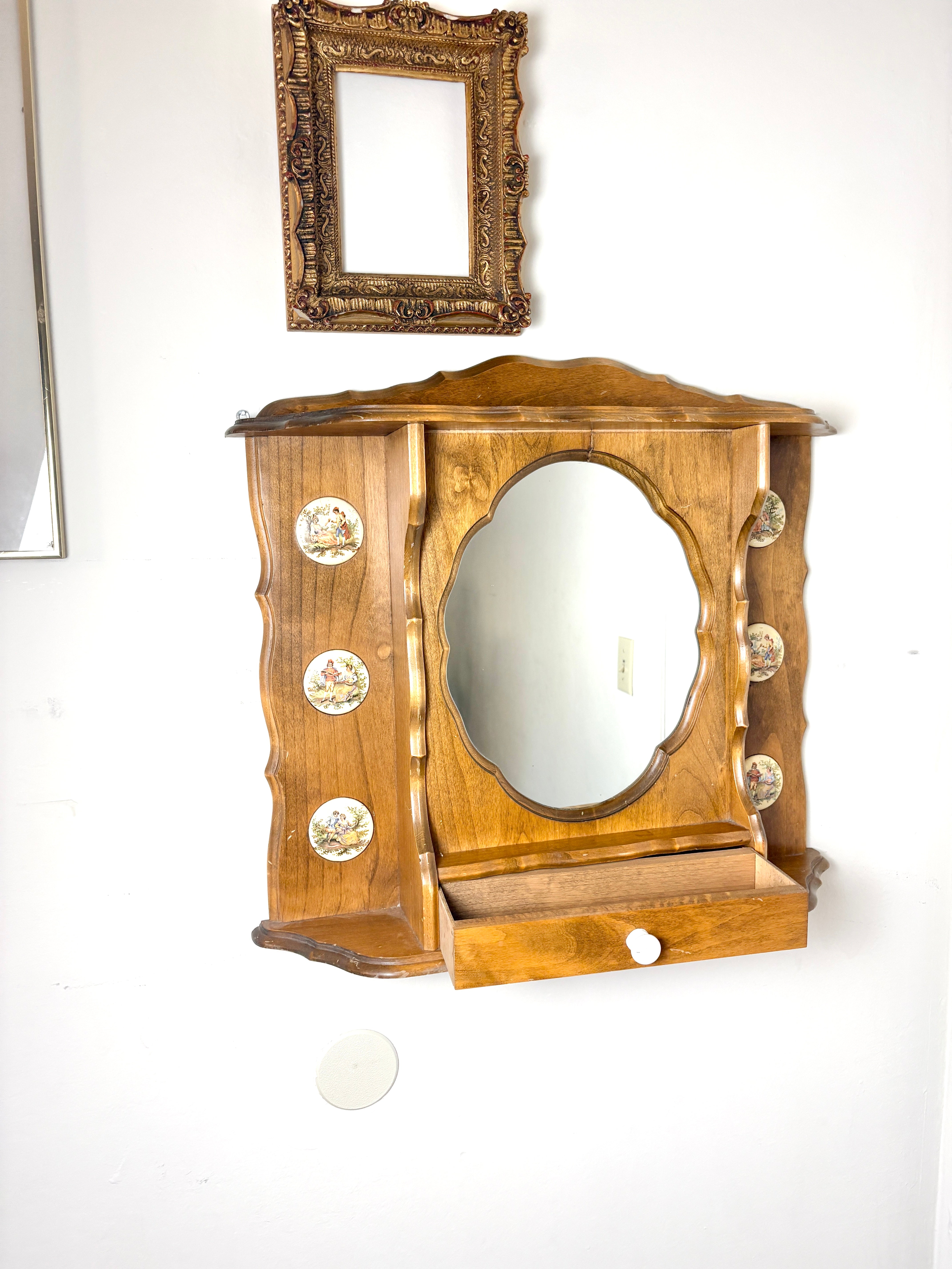 Rare Antique Wooden Apothecary Medicine Vanity Cabinet Oval Mirror Rare Antique Wooden Apothecary Medicine Vanity Cabinet Oval Mirror