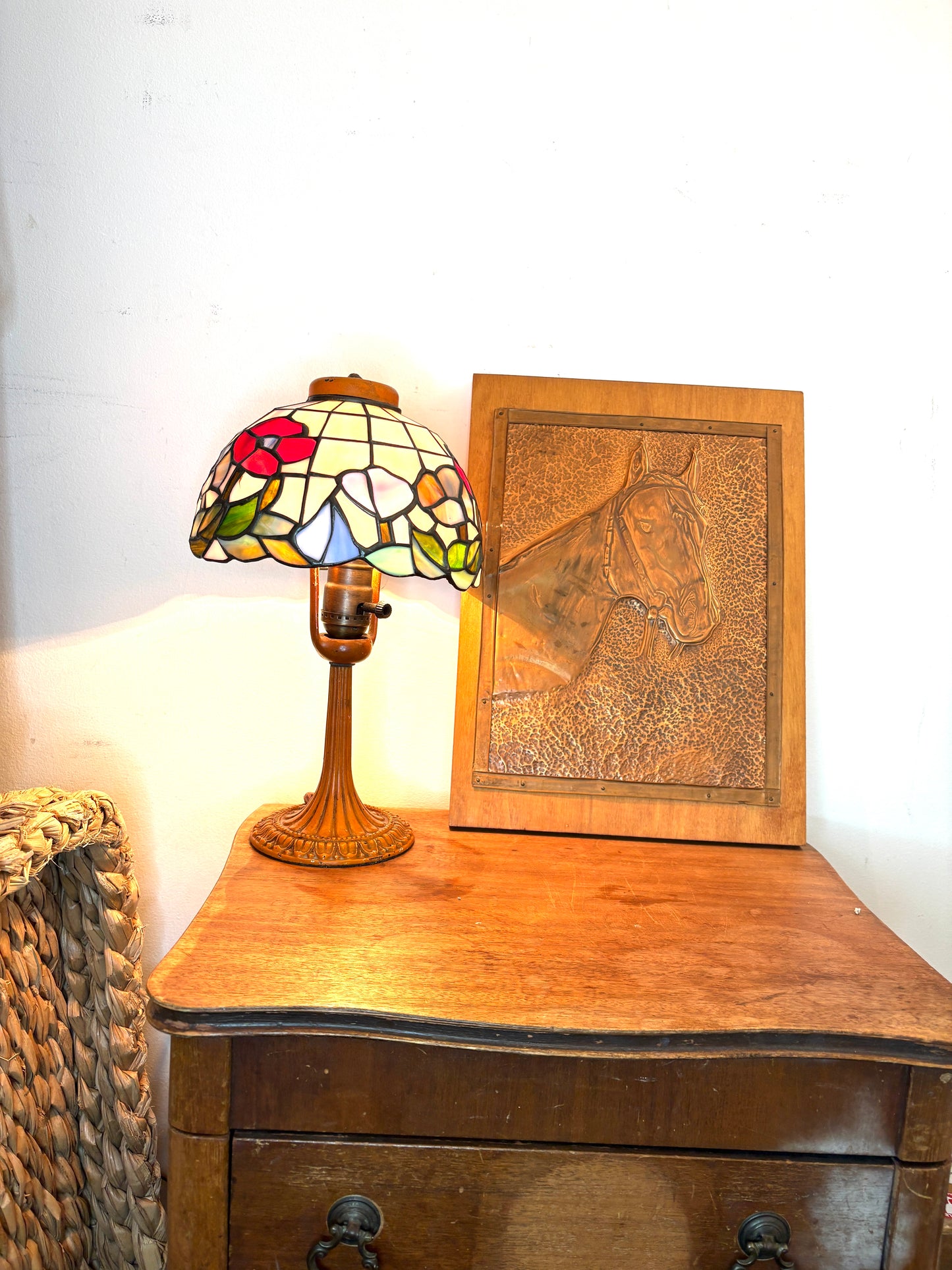 Horse Copper Embossed Art Work Folk Brass Color With Wood Frame