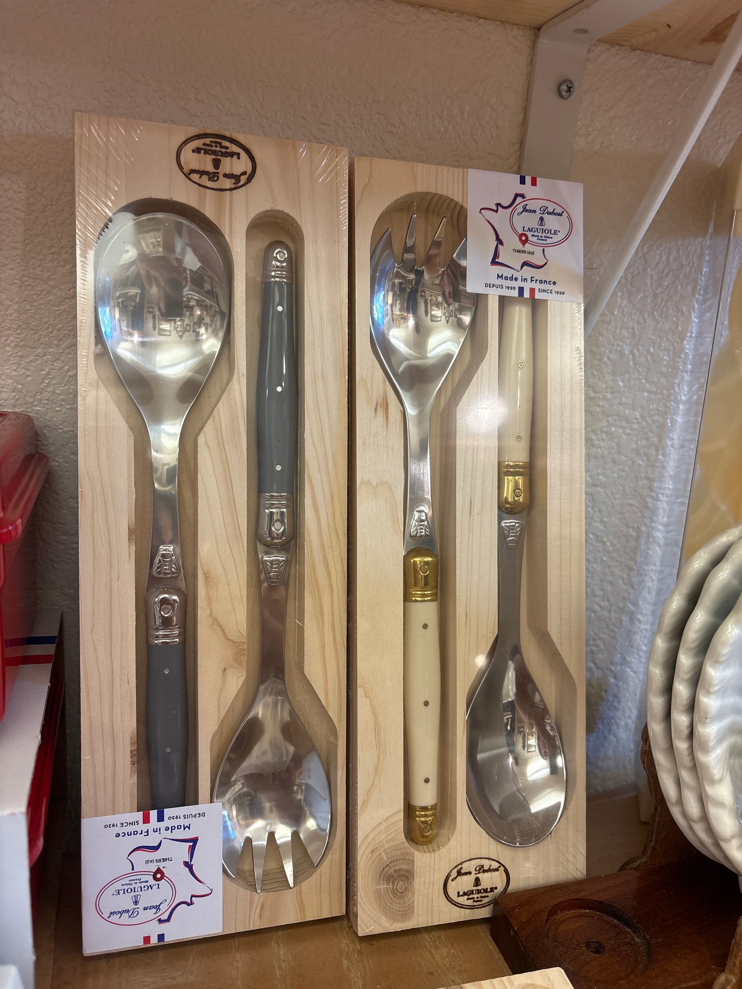 Jean Dubost Salad Servers with Ivory Colored Handles