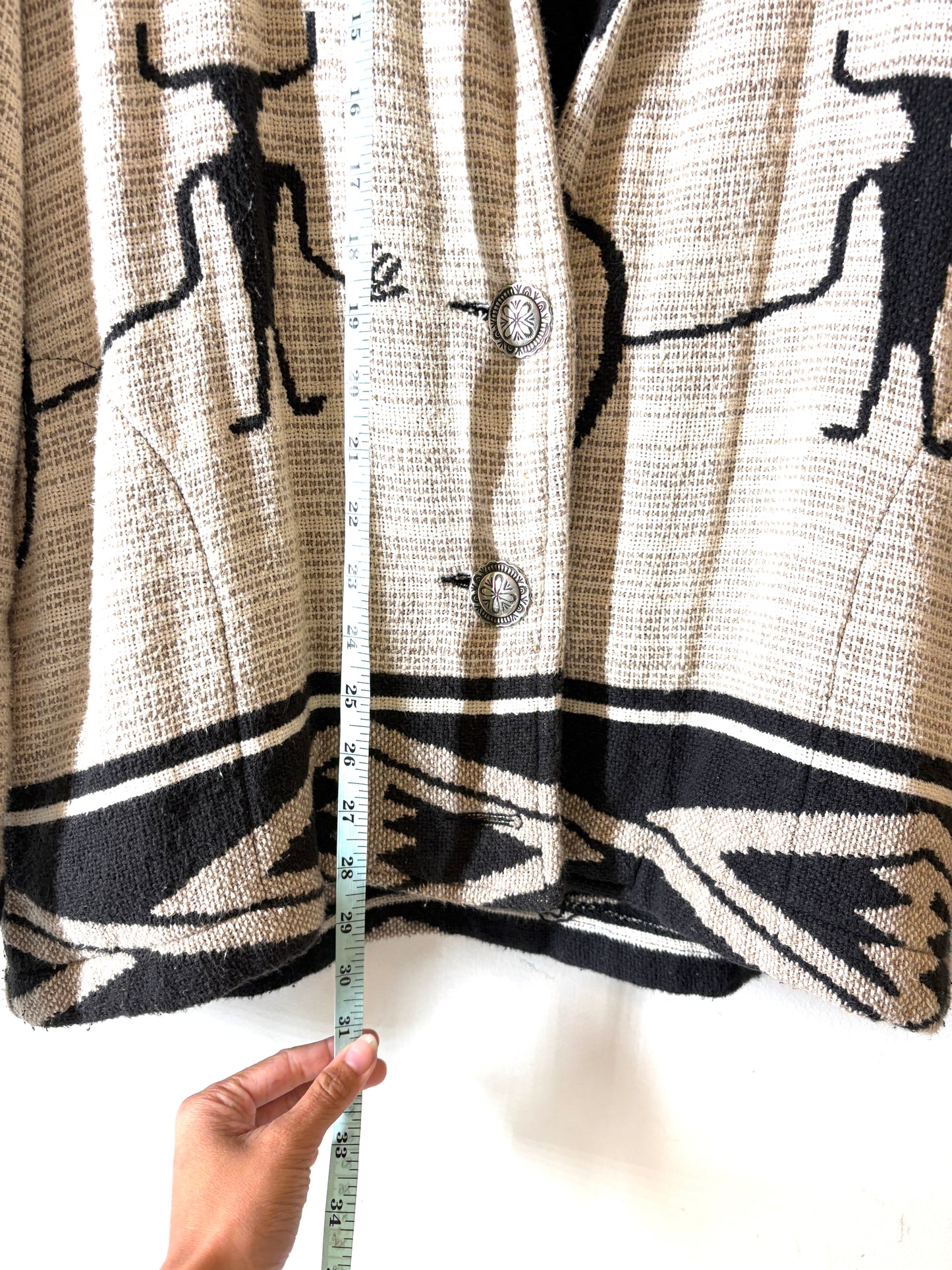 Southwestern Cardigan Sweater Native American Petroglyphs Kokopelli Sz S/M USA