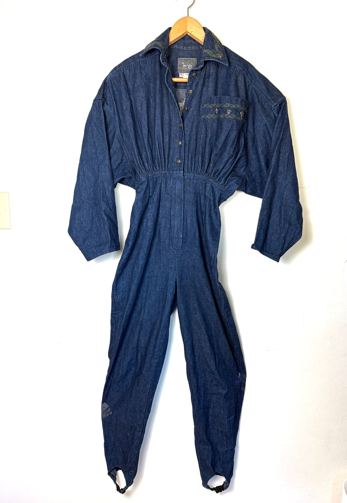 Vintage 80's Studded Denim Jumpsuit Blue Jean Romper Size 4 All Cotton