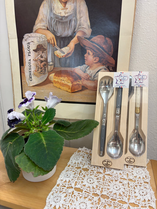 Jean Dubost Salad Servers with Ivory Colored Handles