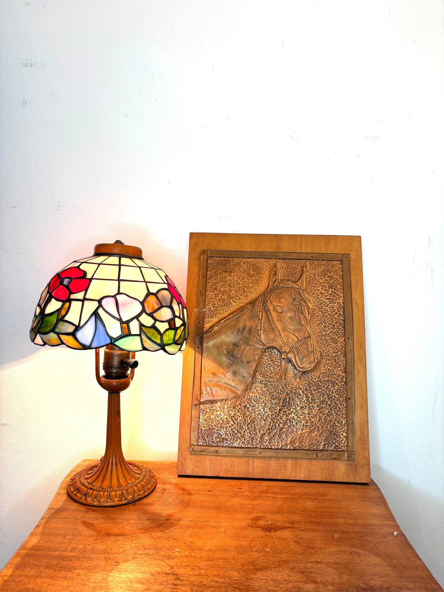 Horse Copper Embossed Art Work Folk Brass Color With Wood Frame