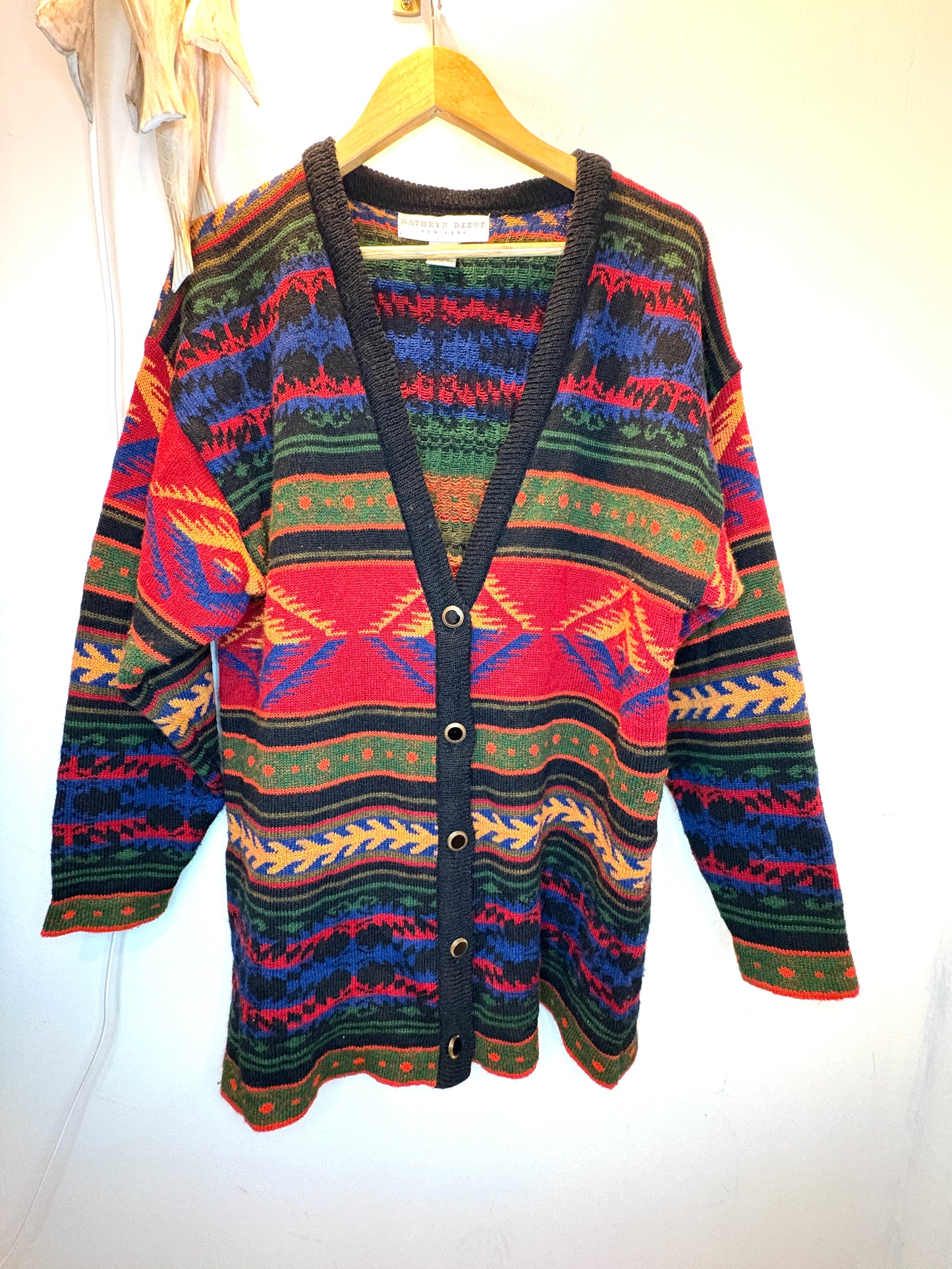 Vintage Kathryn Deene Wool Cardigan Sweater 18/20 Southwestern Western Print