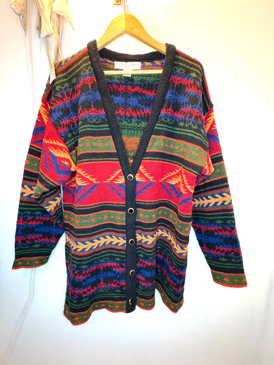 Vintage Kathryn Deene Wool Cardigan Sweater 18/20 Southwestern Western Print