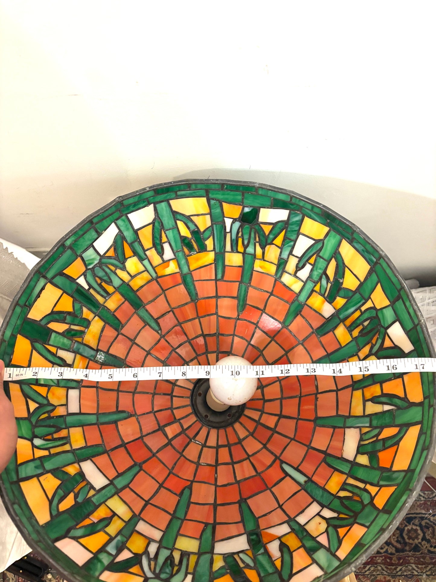 Large Tiffany Style Stained Glass cactus lamp shade 17.5”x3”