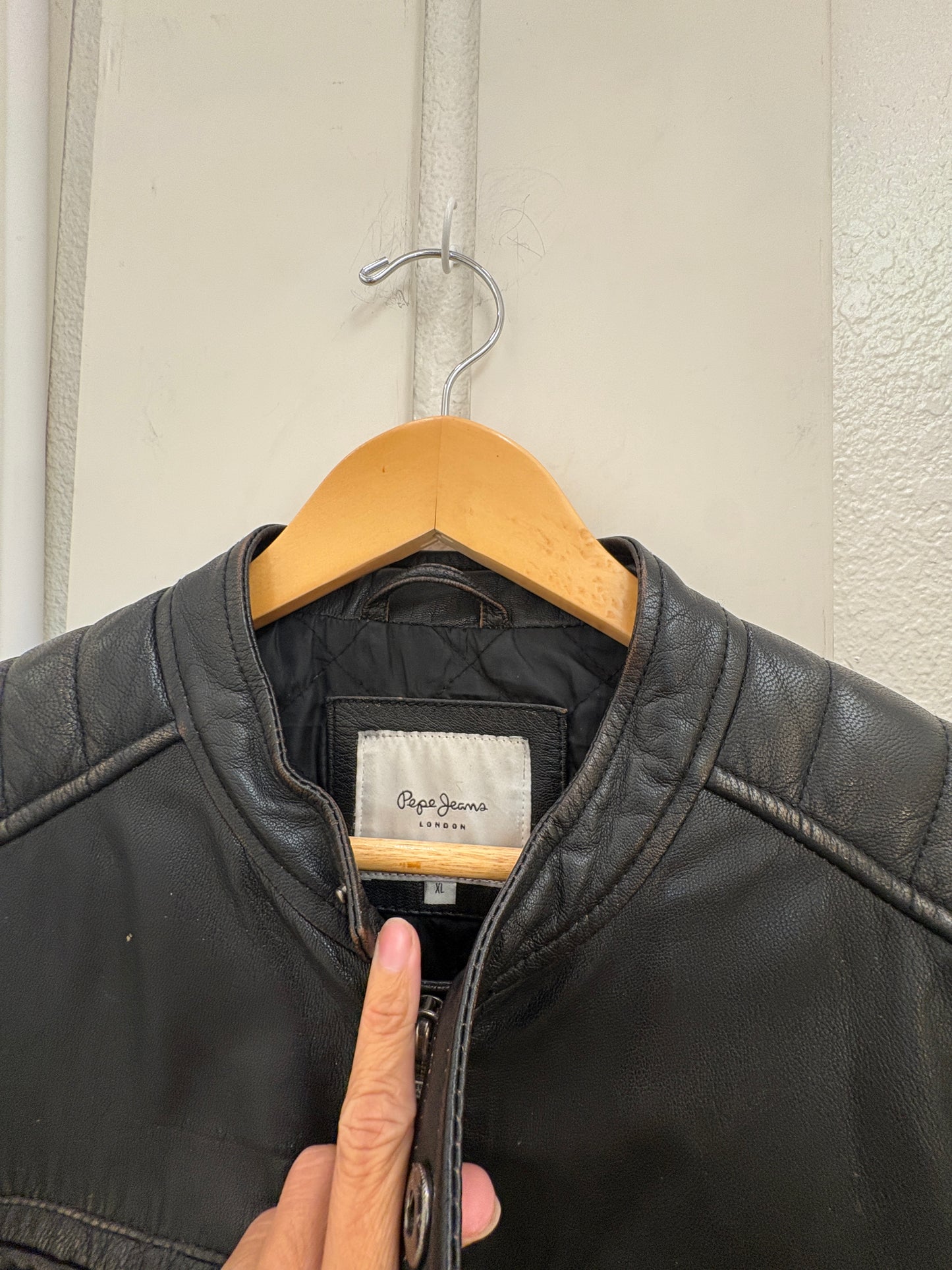 Pepe Jeans Vintage Leather Jacket Men’s XL Black Leather Biker Jacket