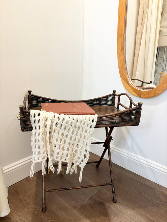 Vintage Wicker & Bamboo Folding Accent Table