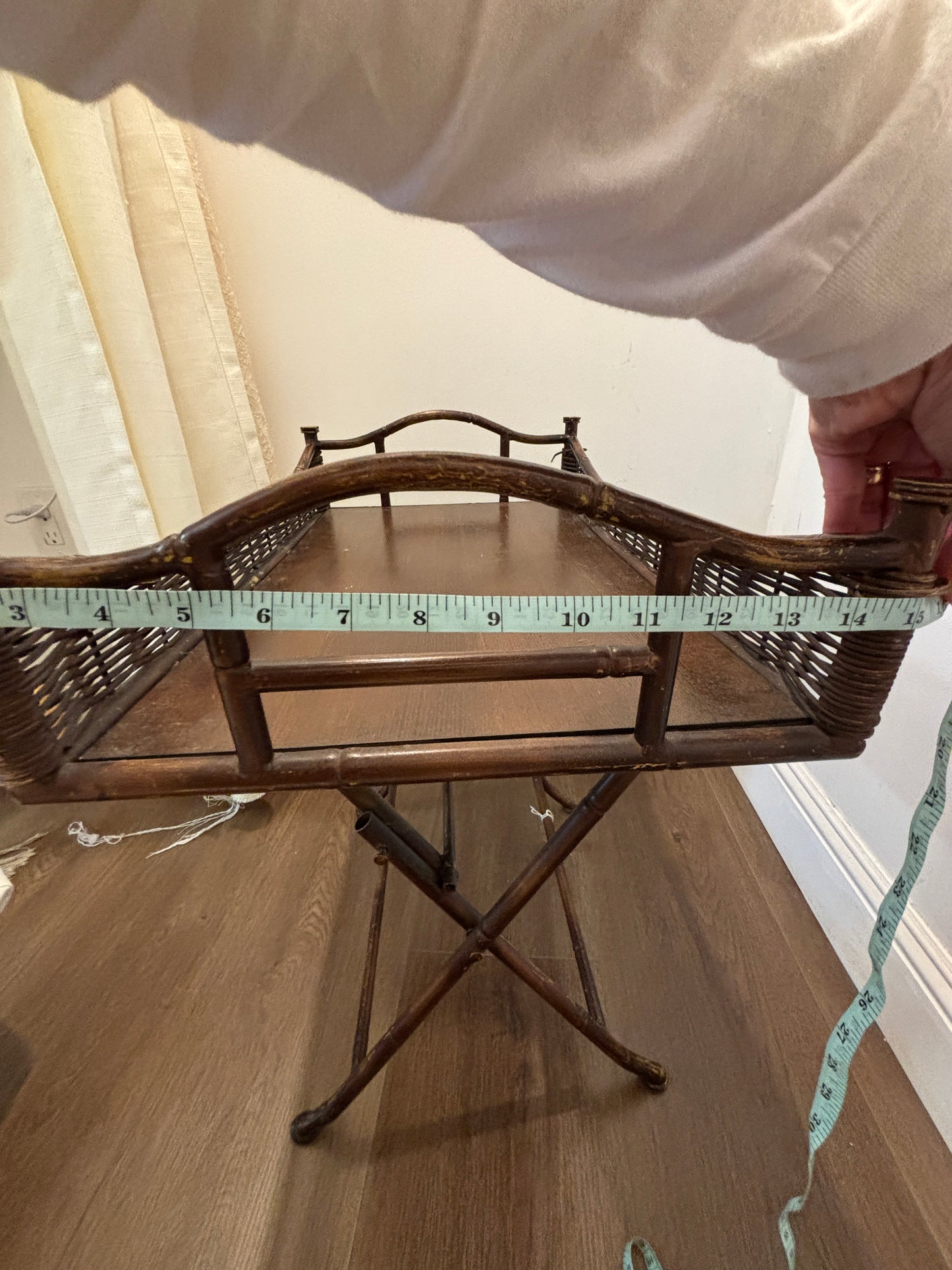 Vintage Wicker & Bamboo Folding Accent Table