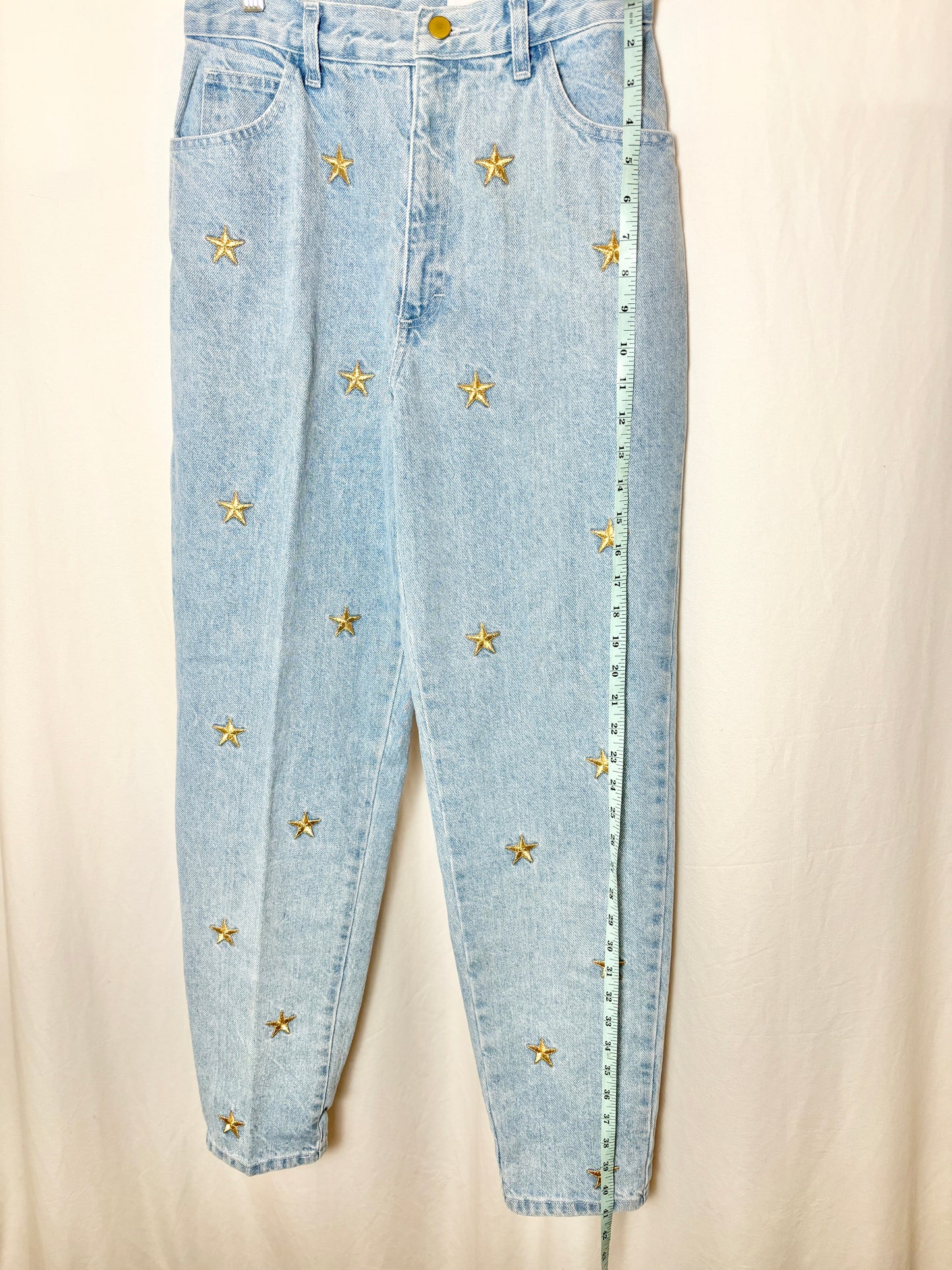 Light Wash Blue Jeans Gold Star Embroidery
