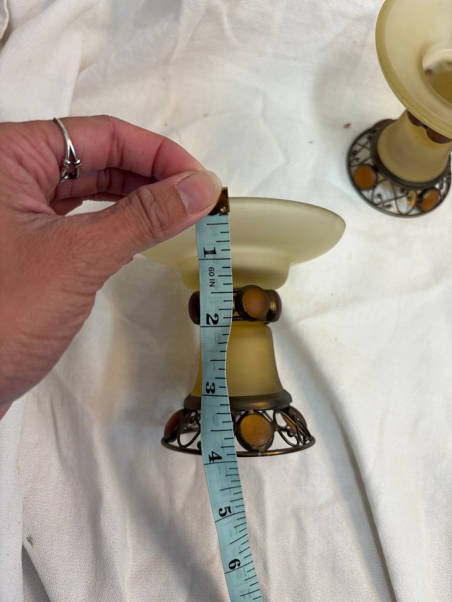 Partylite Paris Retro Set Of 2 Taper Candle Holder Tealight Ball Holder Amber