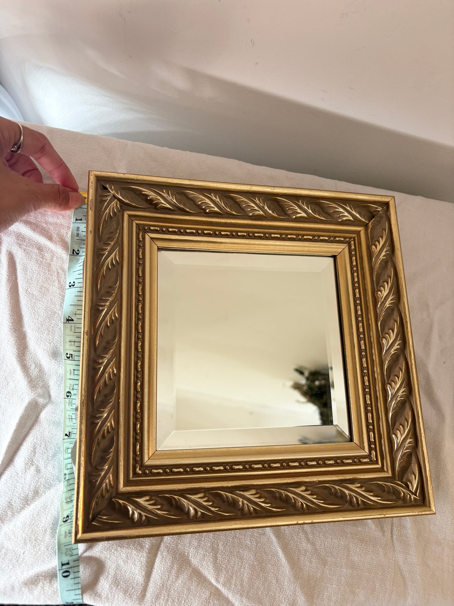 Vintage Accent Mirror  Square Ornate Wooden Frame 10x10