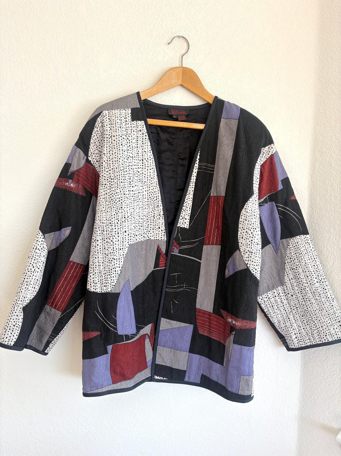 Vintage Icinoo 100% Silk Jacket Women Size Medium Art Abstract