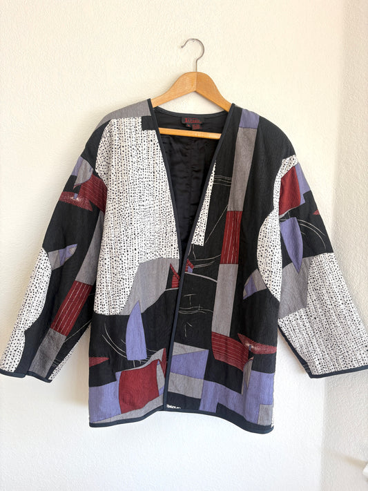 Vintage Icinoo 100% Silk Jacket Women Size M Art Abstract