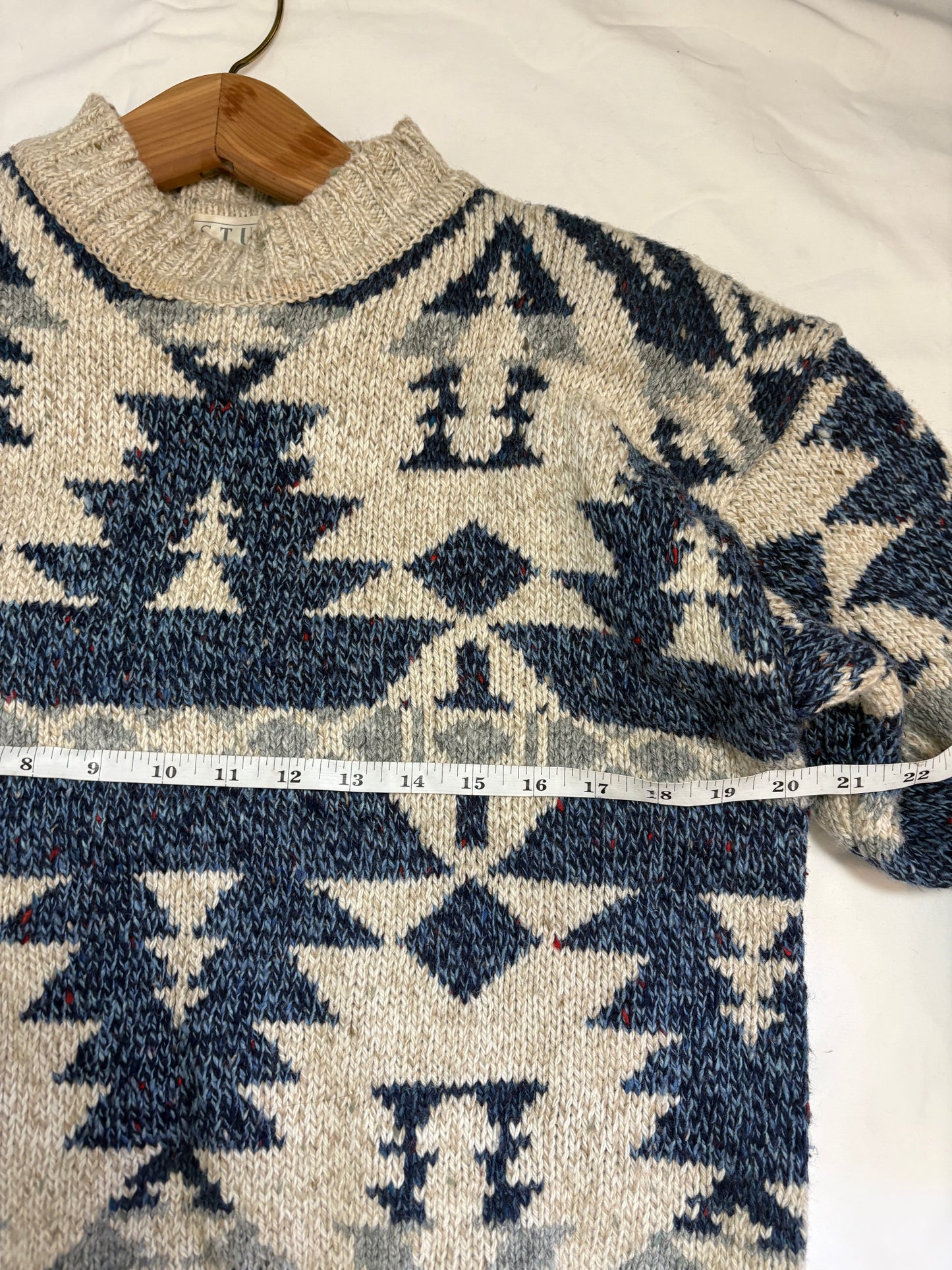 Vintage 80s Grandpa Sweater Small Chunky Southwestern Aztec Boho Wool Geometric