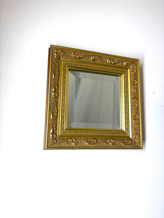 Vintage Accent Mirror  Square Ornate Wooden Frame 10x10