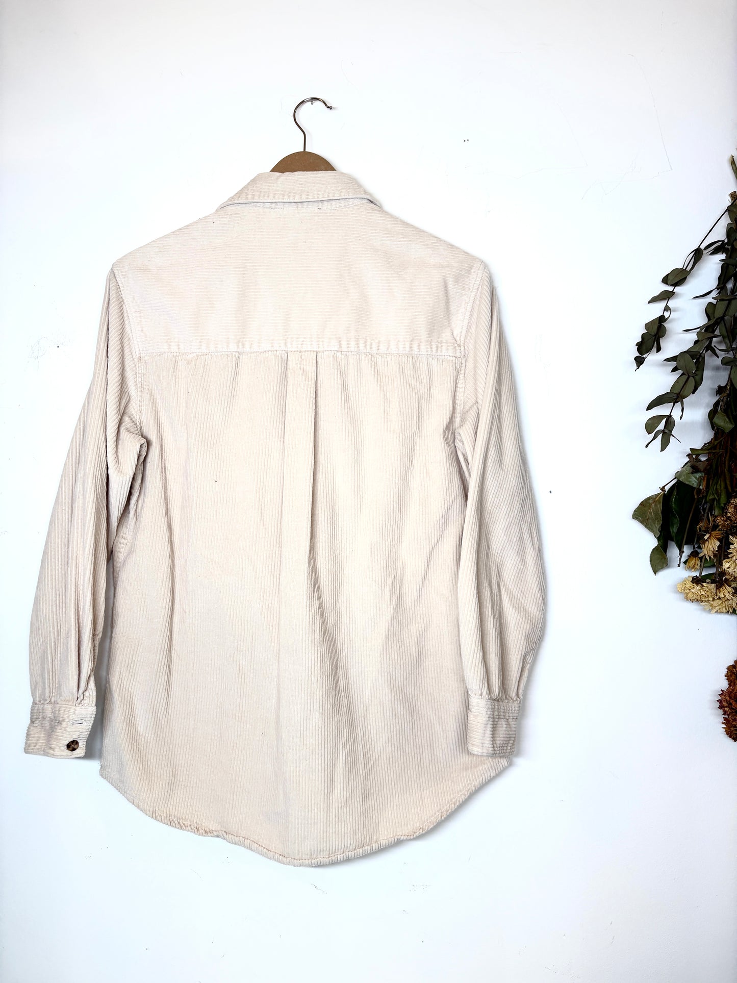 Roxy Women’s Cream Let It Go Corduroy Button Up Shirt Sz XS Long Sleeve