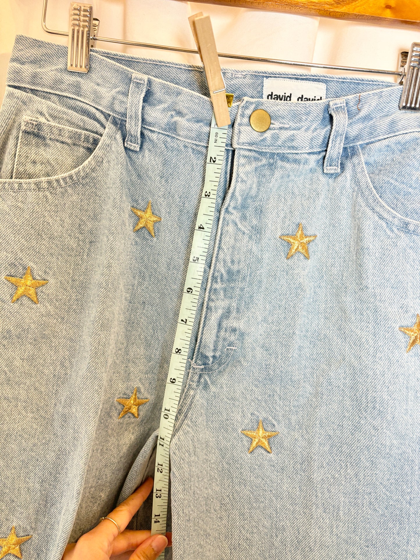 Light Wash Blue Jeans Gold Star Embroidery