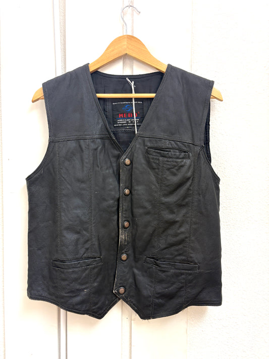 Mebo Leather Motorcycle Vest Men’s SZ L Black Biker Leather Vest
