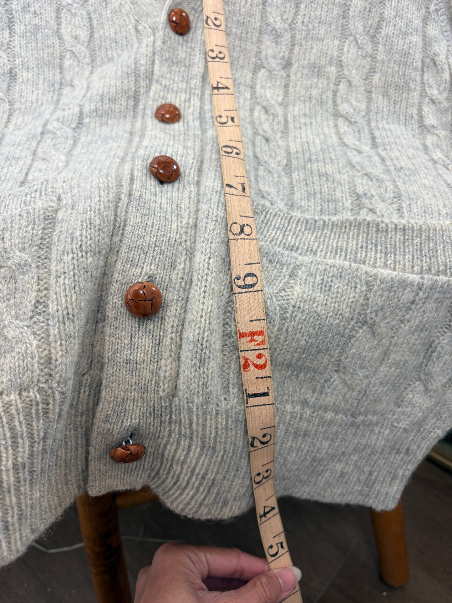 Vintage 70s unisex Wool Sweater Vest S Cable Knit Grandpa Oatmeal Beige Pockets