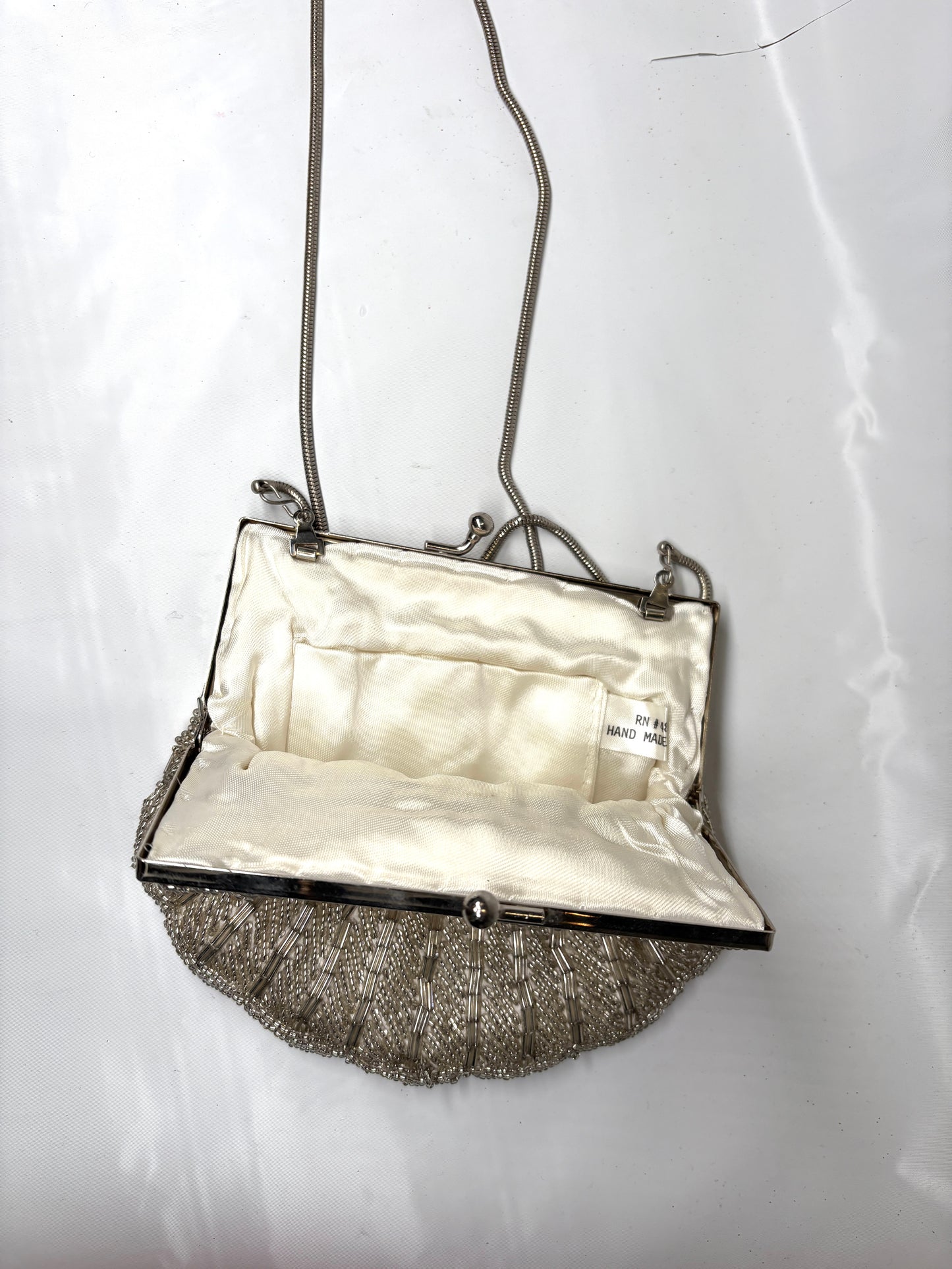 Silver Beaded Shell Evening Purse Bag Crossbody Clutch