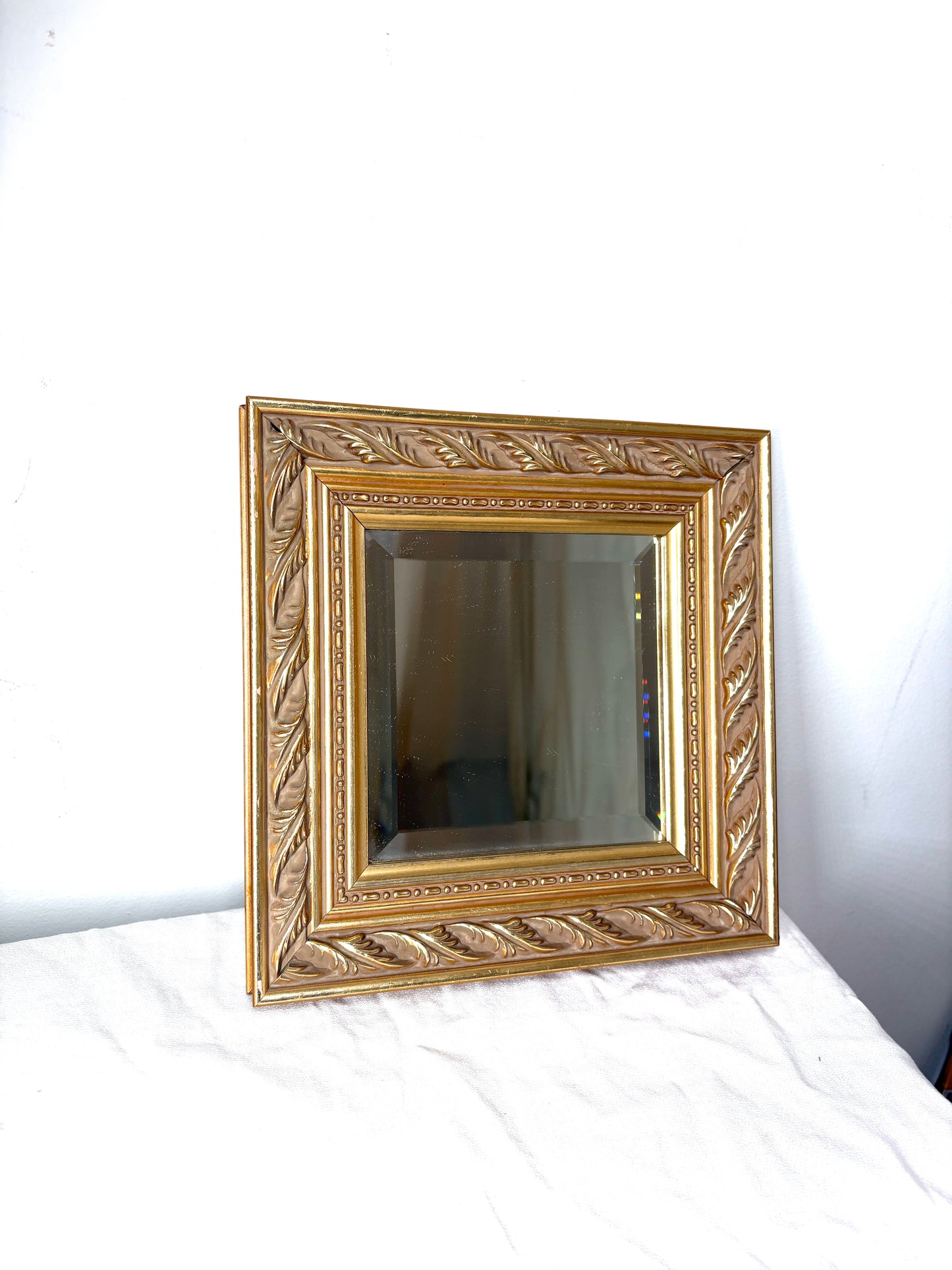 Vintage Accent Mirror  Square Ornate Wooden Frame 10x10