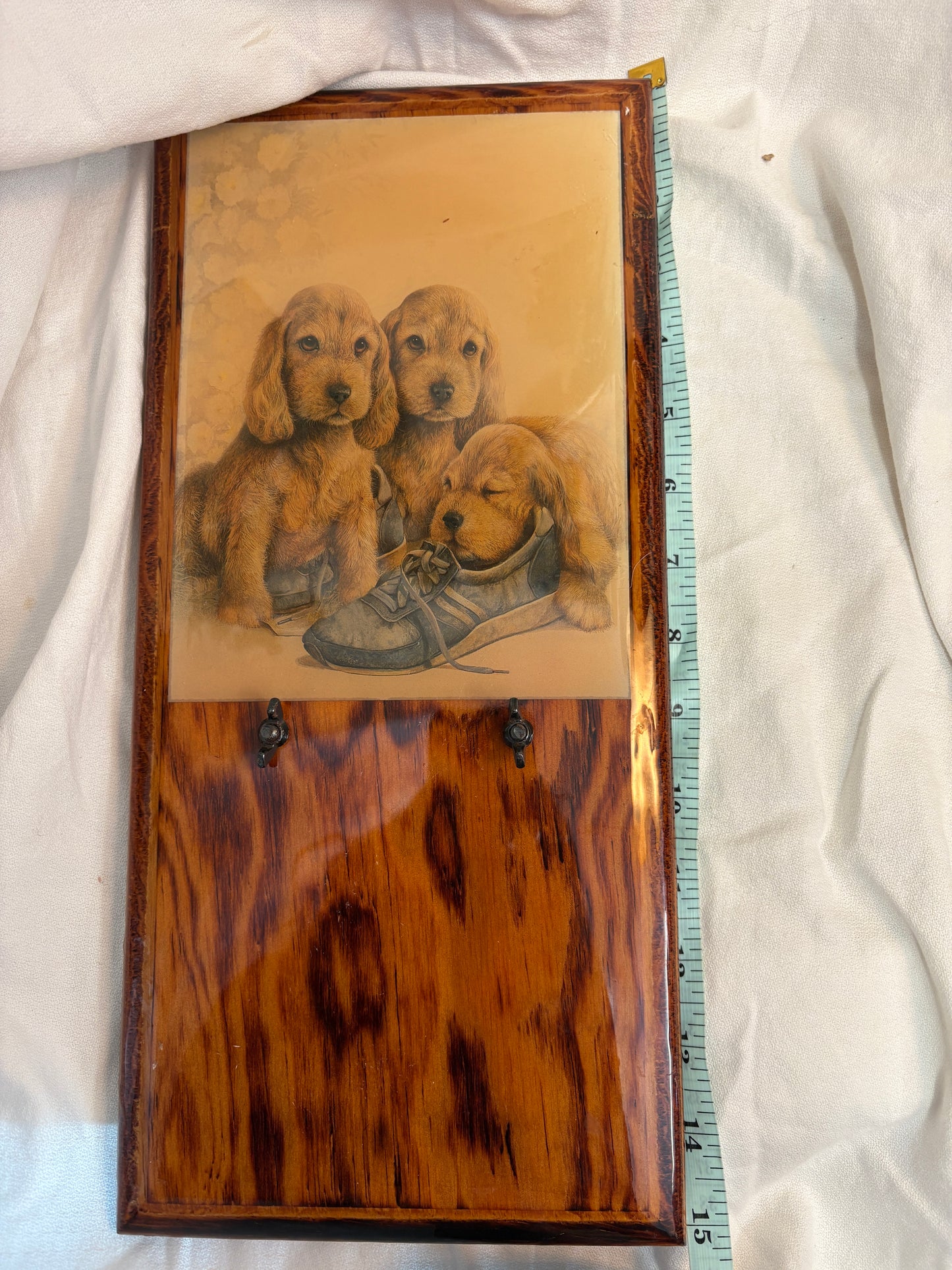 Antique Animal Portrait Painting Dog Scene Wood Framed 15”x7.5”