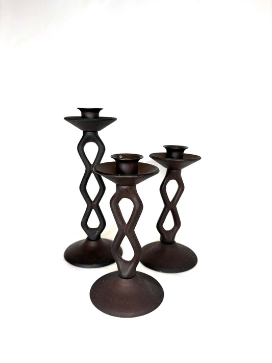Late 20th Century Brutalist Style Metal Candleholders, Set of Three