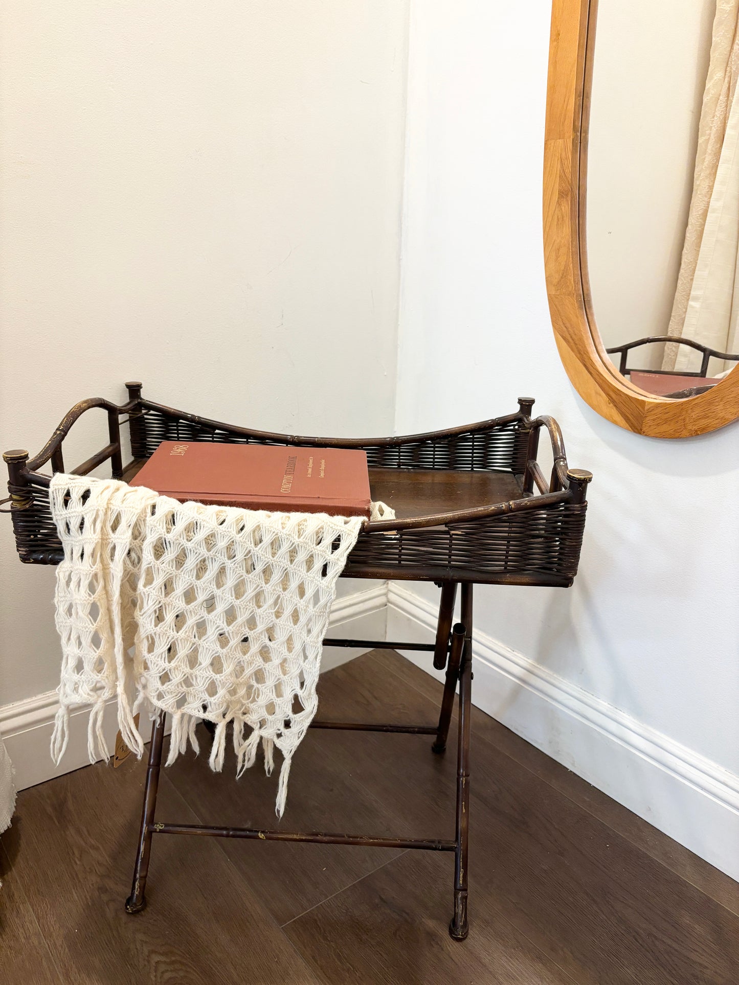 Vintage Wicker & Bamboo Folding Accent Table