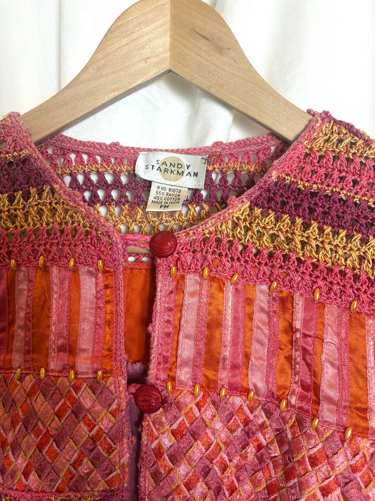 Sandy Starkman Pink Crochet/Ribbon Jacket