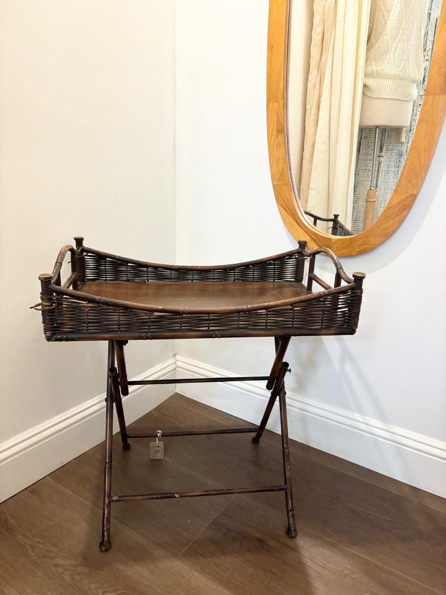 Vintage Wicker & Bamboo Folding Accent Table