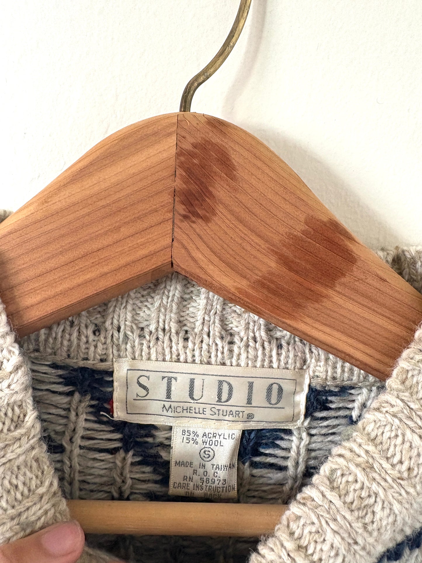 Vintage 80s Grandpa Sweater Small Chunky Southwestern Aztec Boho Wool Geometric