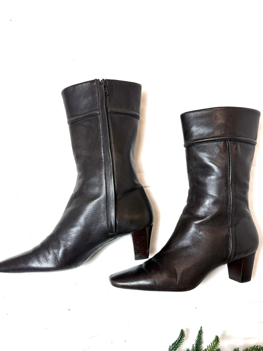 COLE HAAN Womens Size 7.5 B Dark chocolate Leather Zip High Ankle Fashion Boots