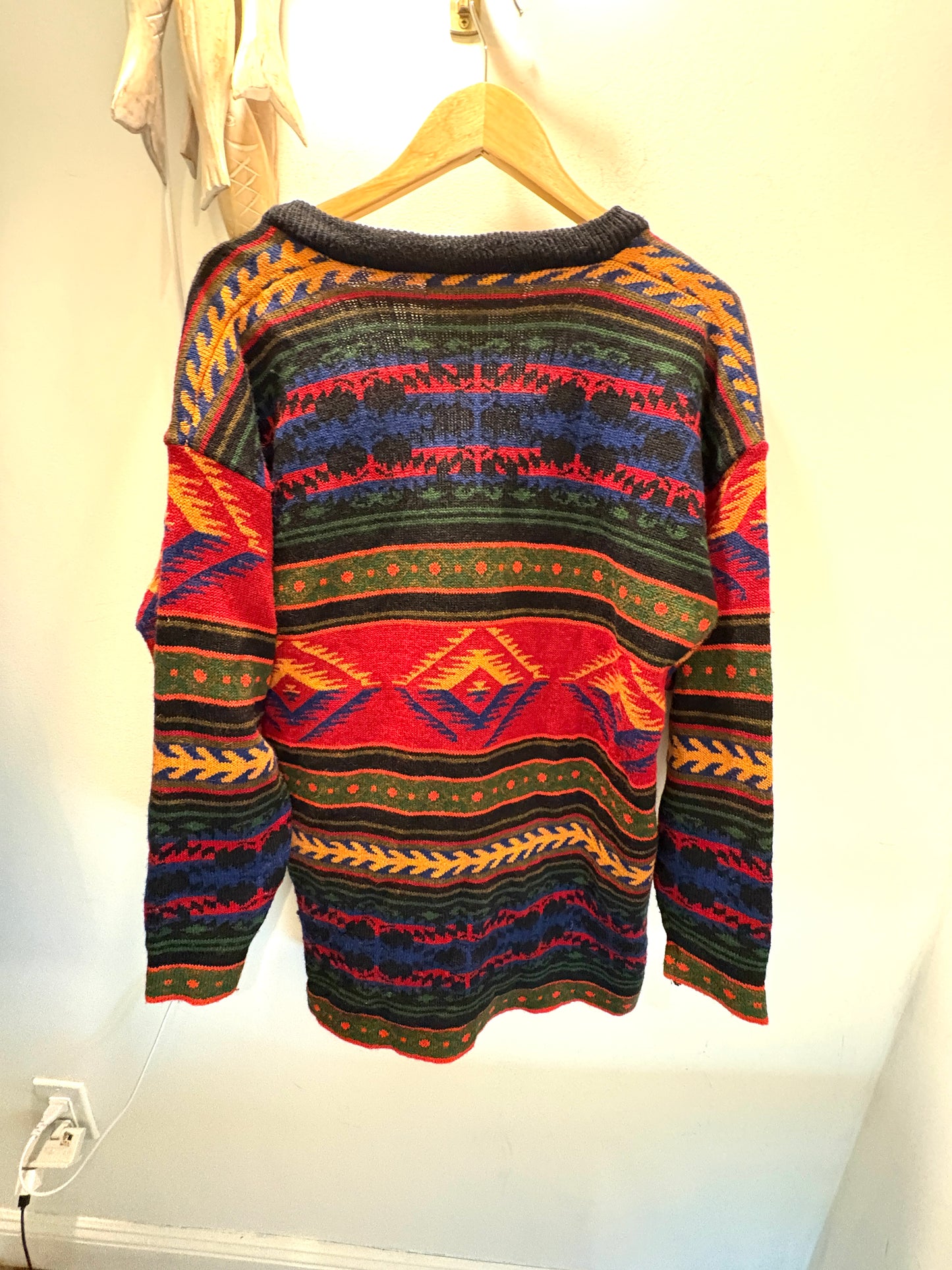 Vintage Kathryn Deene Wool Cardigan Sweater 18/20 Southwestern Western Print