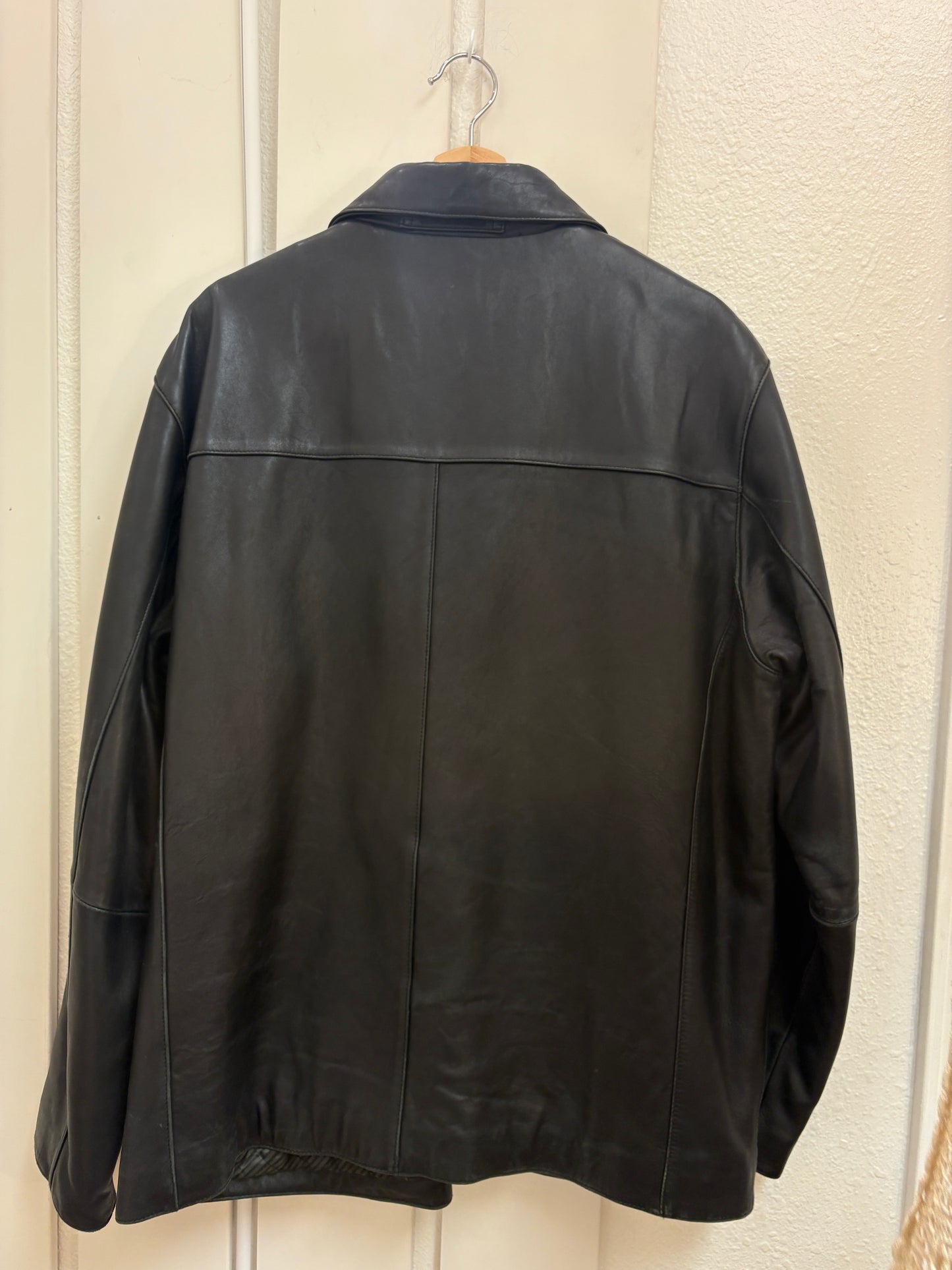 Claiborne Outerwear Lambskin Black Leather Jacket Men Large Full Zip